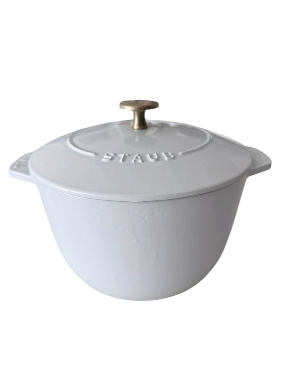 Staub White Cast Iron Cocotte with Brass Knob